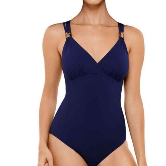 Amoressa Zenith Horizon Gold Detail Criss Cross Strap Navy One Piece 10 - Picture 2 of 8